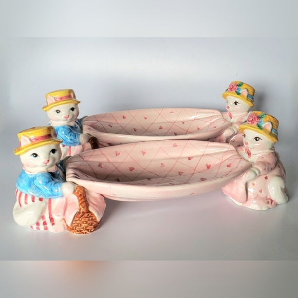 (2) 1992 Fitz and Floyd Ceramic Rabbits / Bunny Pink Oval Dishes - Picture 6 of 16